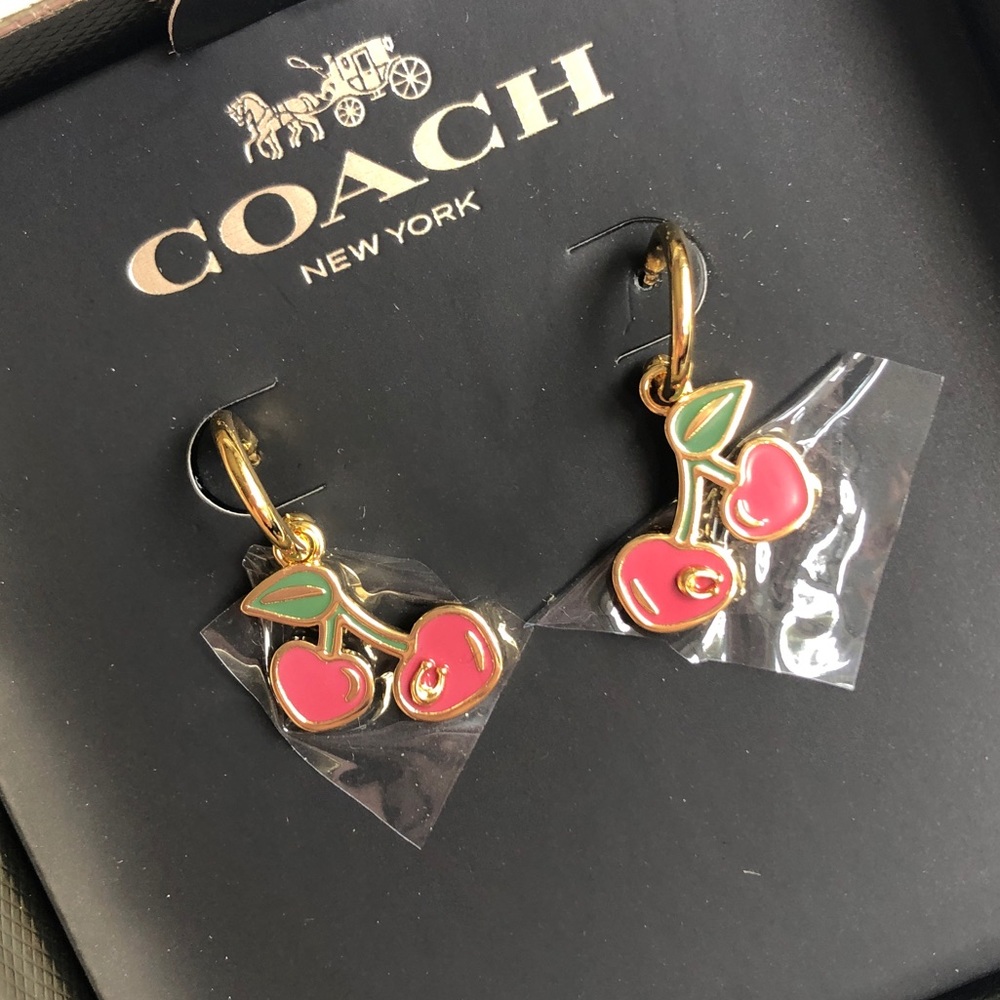 Coach Heart Cherry Huggie Earrings NWT